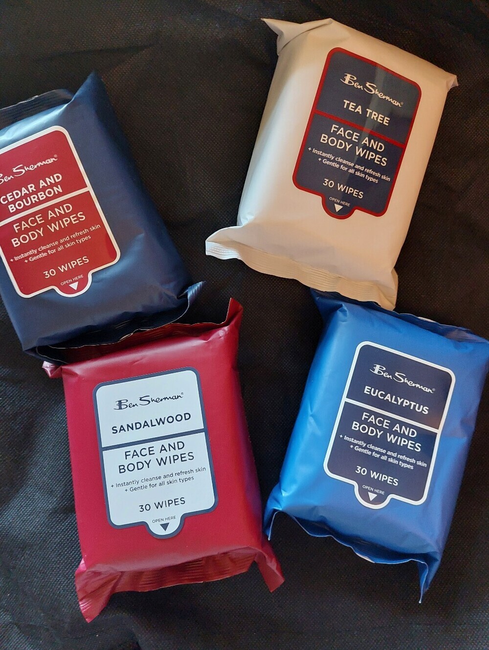 4 Pack BEN Sherman Face And Body Wipes 120 Total Travel 30 Each Tea Tree Cedar +